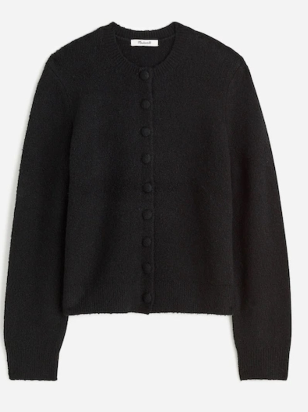 Madewell Black Shrunken Cotton-Blend Long Sleeve Cardigan